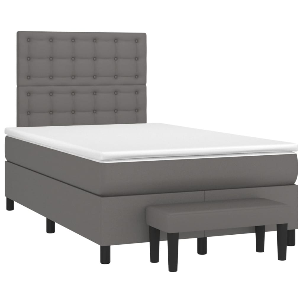 Boxspring met matras kunstleer grijs 120x190 cm – afbeelding 1