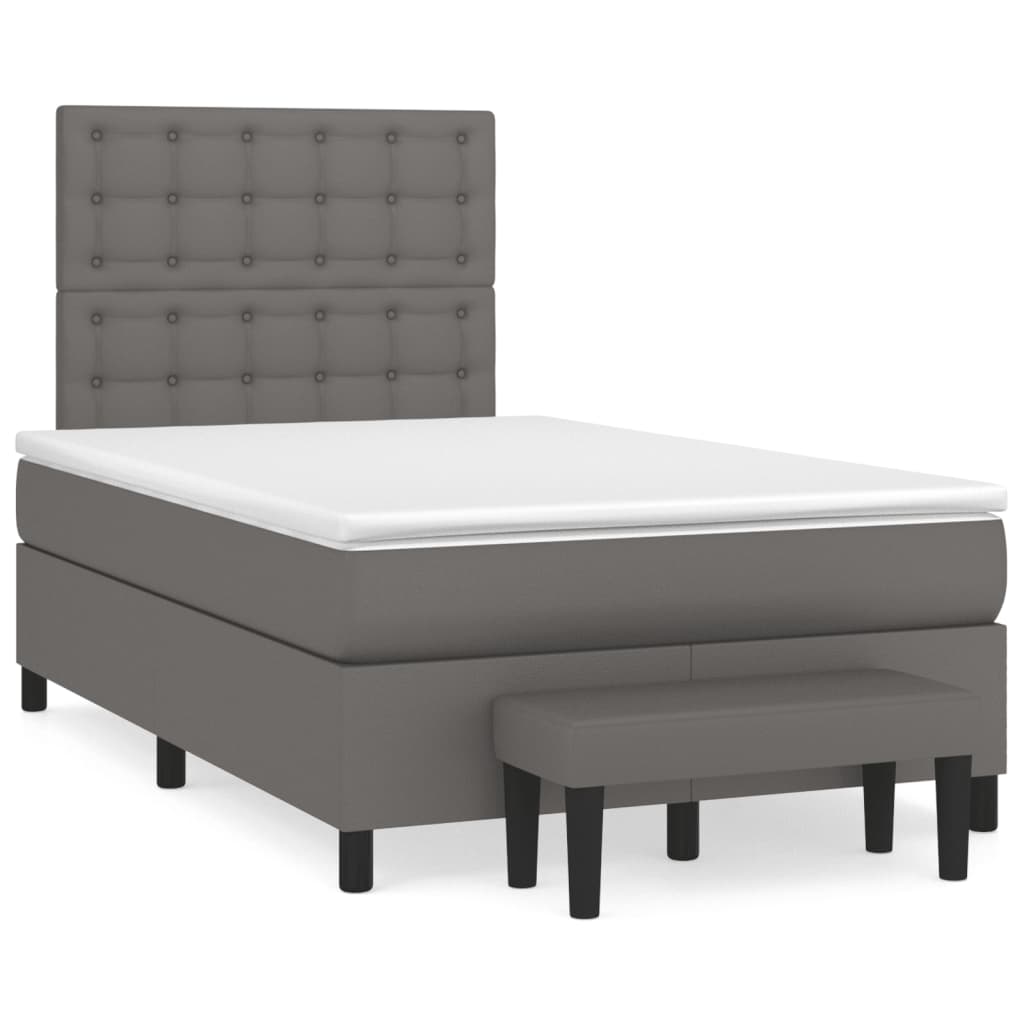 Boxspring met matras kunstleer grijs 120x190 cm – afbeelding 2