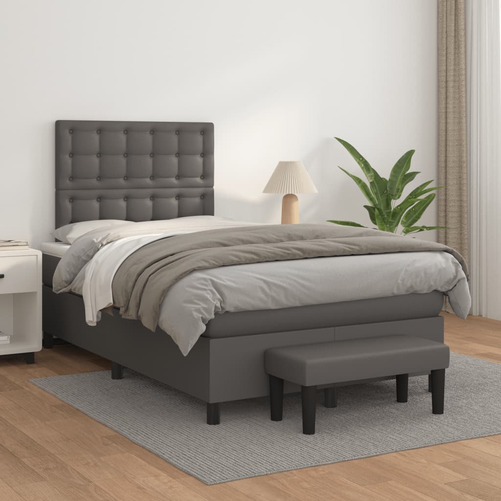 Boxspring met matras kunstleer grijs 120x190 cm – afbeelding 3