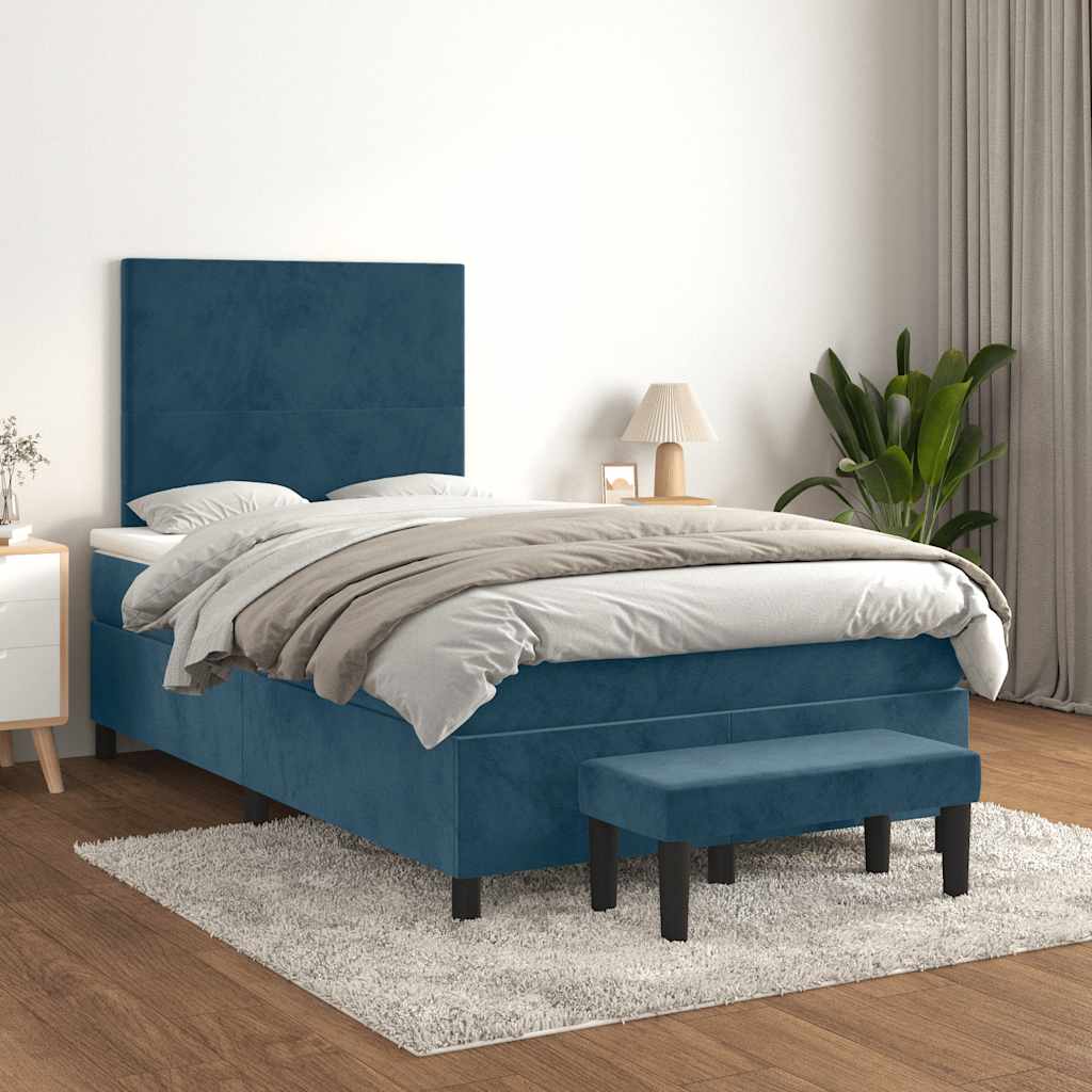 Boxspring met matras fluweel donkerblauw 120x190 cm – afbeelding 1