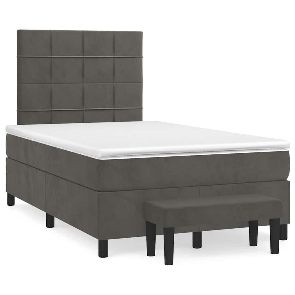 Boxspring met matras fluweel donkergrijs 120x190 cm – afbeelding 1