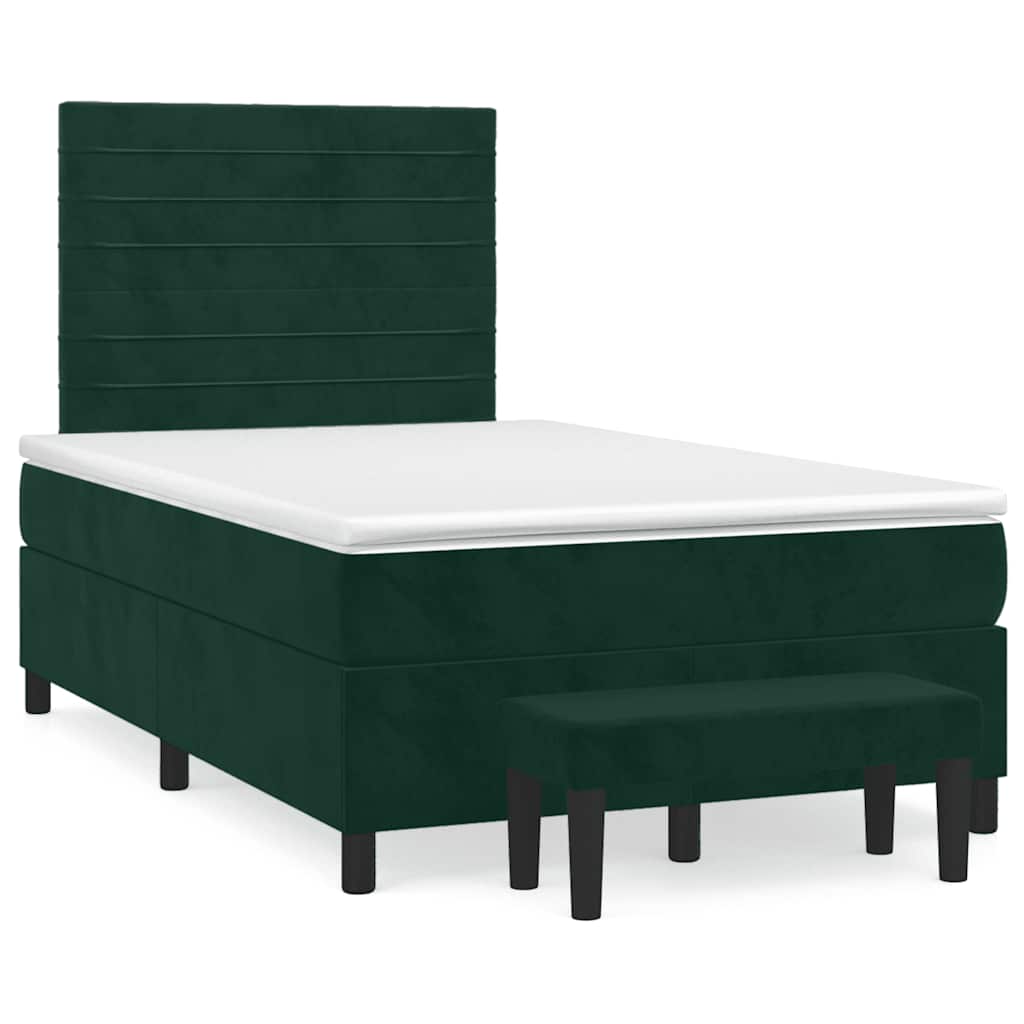 Boxspring met matras fluweel donkergroen 120x190 cm – afbeelding 1