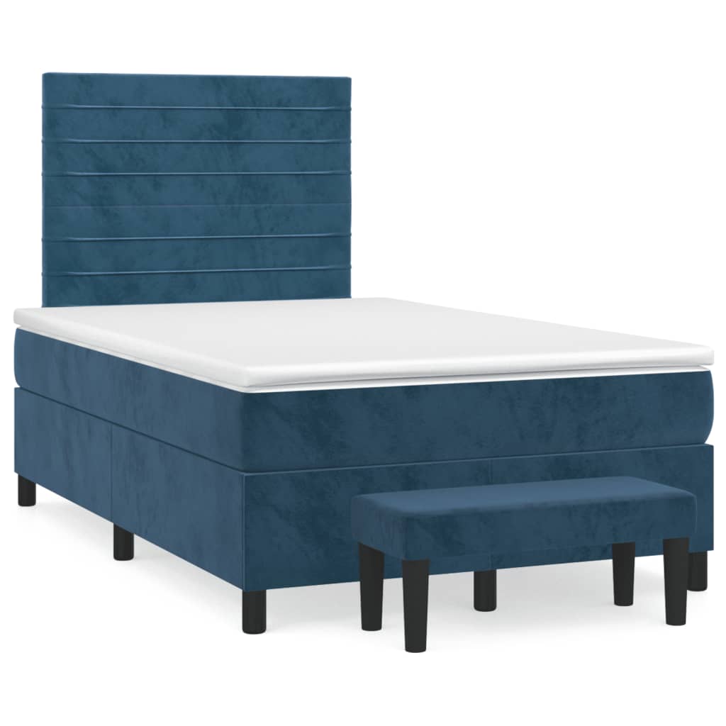 Boxspring met matras fluweel donkerblauw 120x190 cm – afbeelding 1