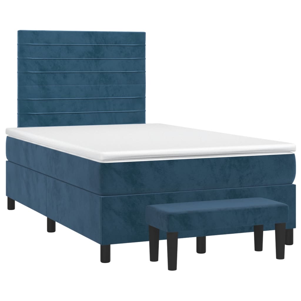 Boxspring met matras fluweel donkerblauw 120x190 cm – afbeelding 2