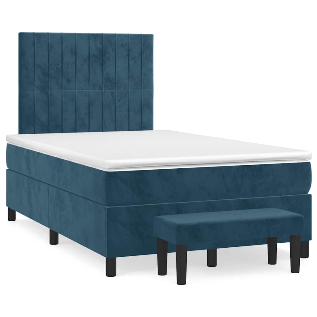 Boxspring met matras fluweel donkerblauw 120x190 cm – afbeelding 2