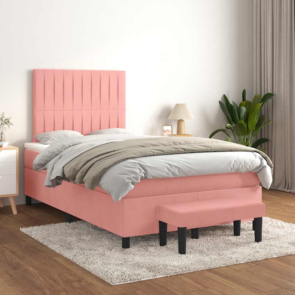 Boxspring met matras fluweel roze 120x190 cm – afbeelding 3