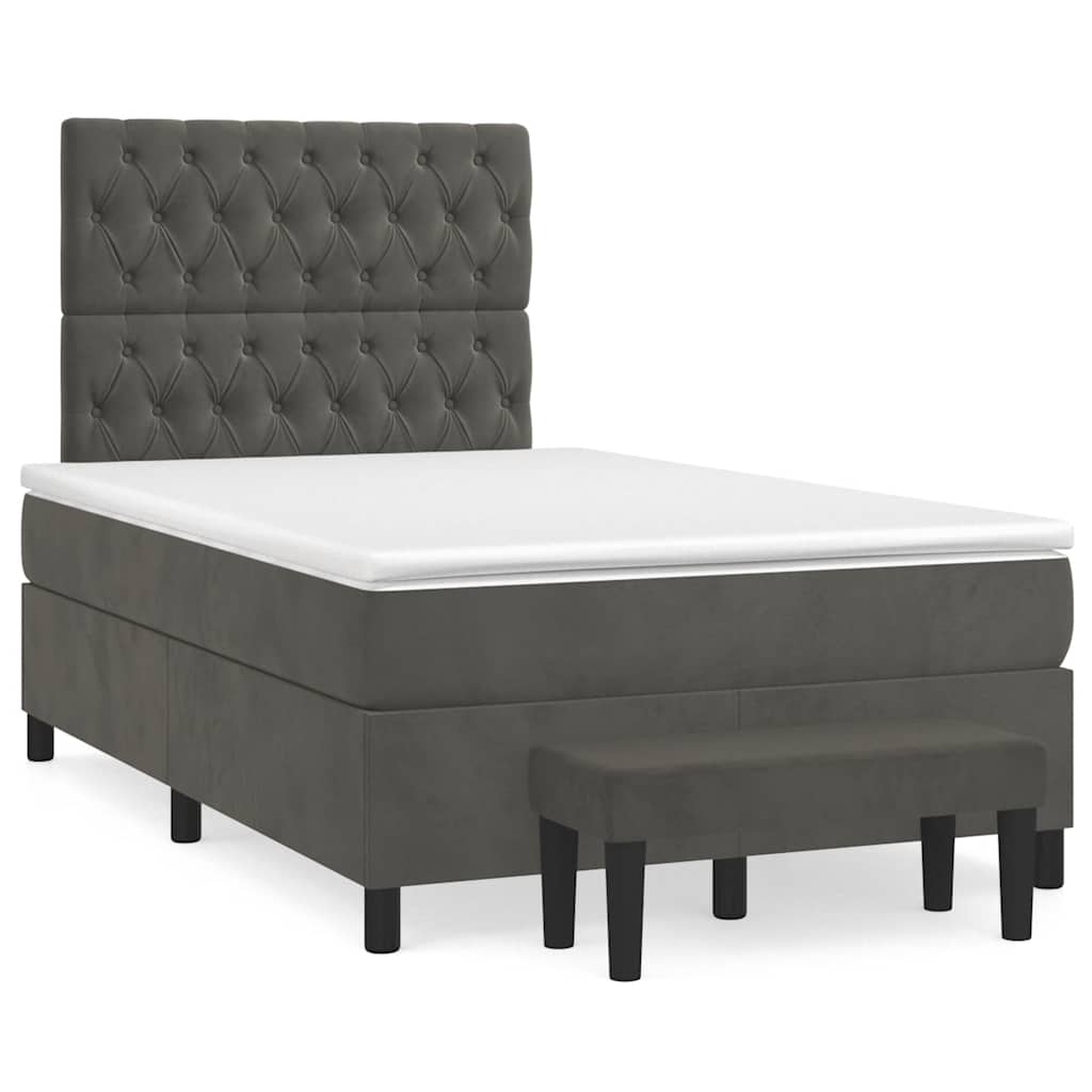 Boxspring met matras fluweel donkergrijs 120x190 cm – afbeelding 1