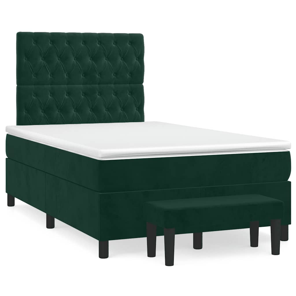 Boxspring met matras fluweel donkergroen 120x190 cm – afbeelding 1