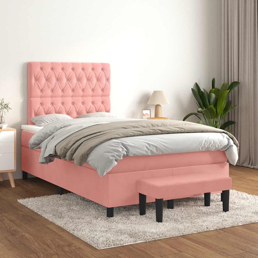 Boxspring met matras fluweel roze 120x190 cm – afbeelding 3