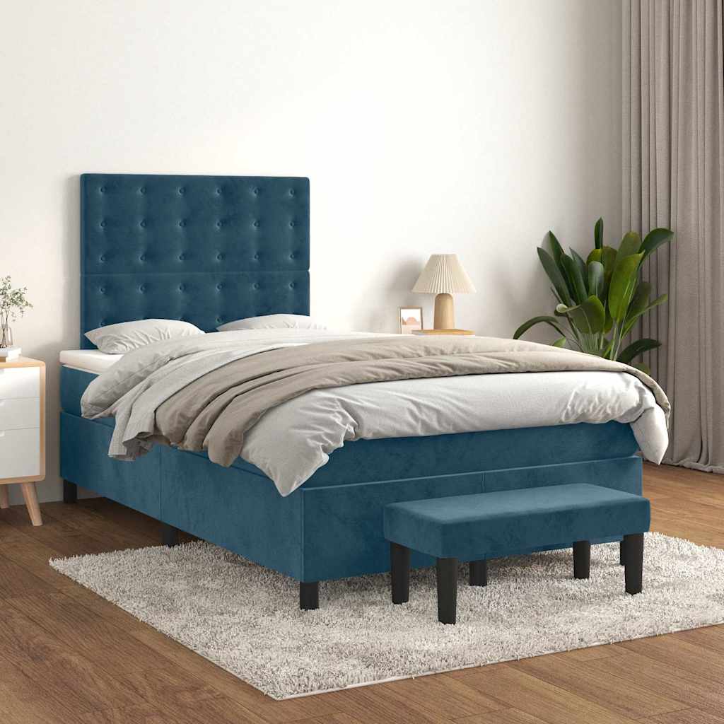 Boxspring met matras fluweel donkerblauw 120x190 cm – afbeelding 1