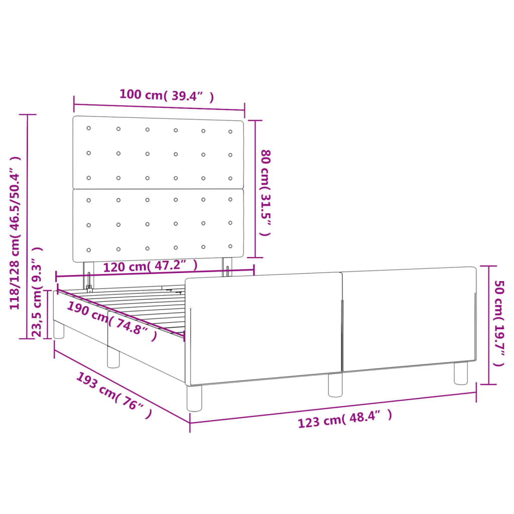 Bedframe zonder matras 120x190 cm stof crèmekleurig – afbeelding 11
