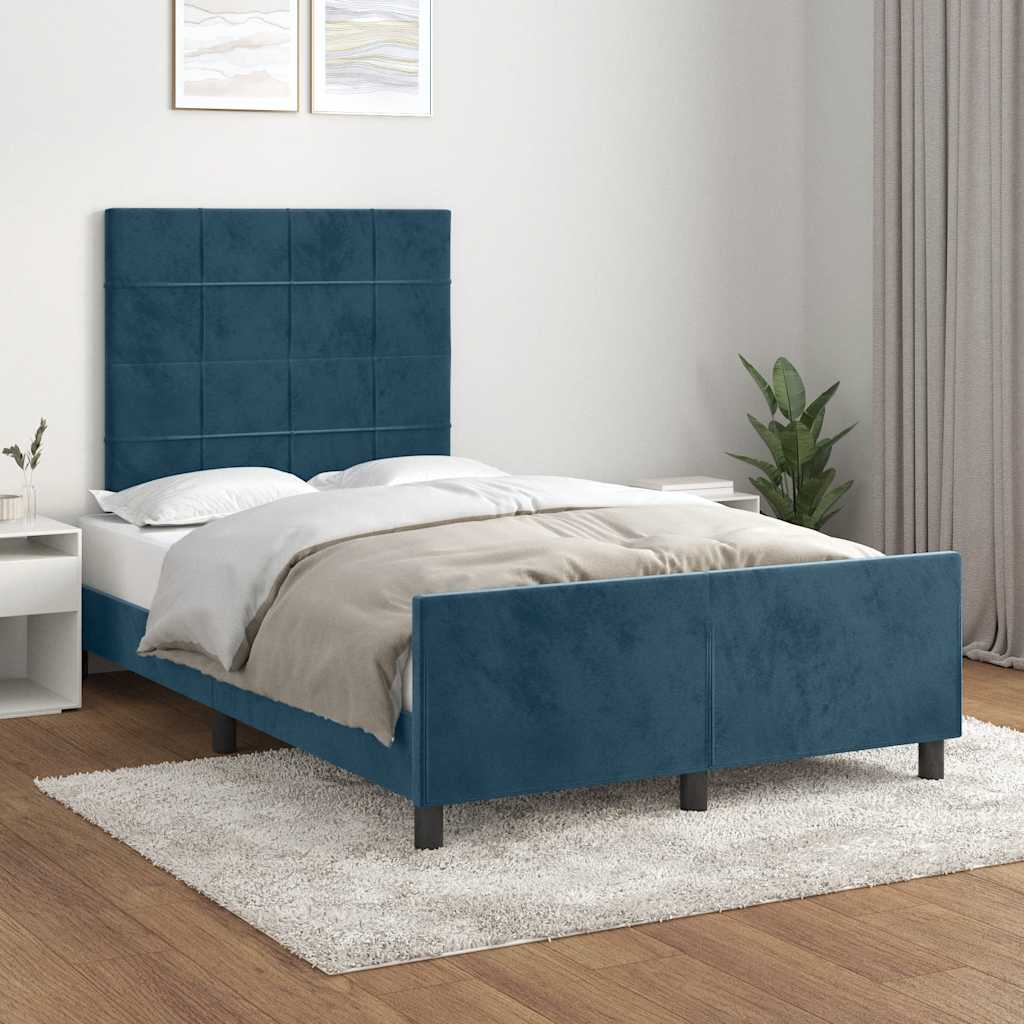 Bedframe zonder matras 120x190 cm fluweel donkerblauw – afbeelding 1