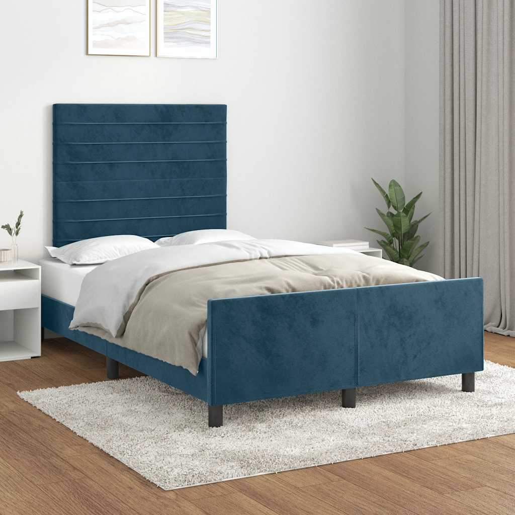 Bedframe zonder matras 120x190 cm fluweel donkerblauw – afbeelding 1