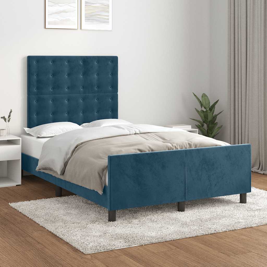 Bedframe zonder matras 120x190 cm fluweel donkerblauw – afbeelding 1