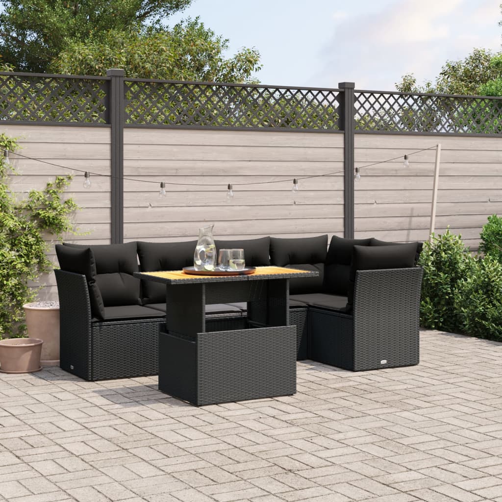 5-delige Loungeset met kussens poly rattan zwart – afbeelding 1