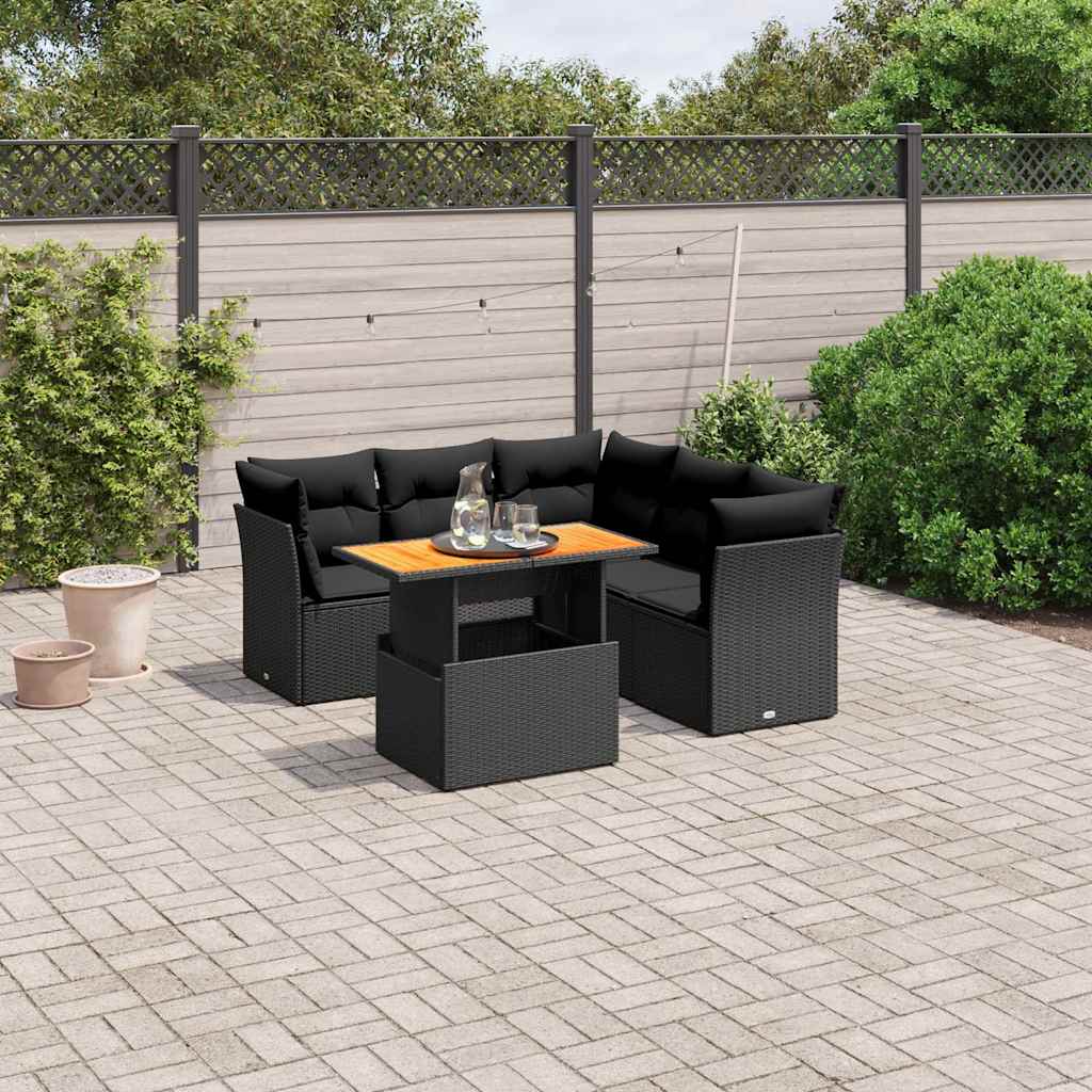 5-delige Loungeset met kussens poly rattan zwart – afbeelding 1