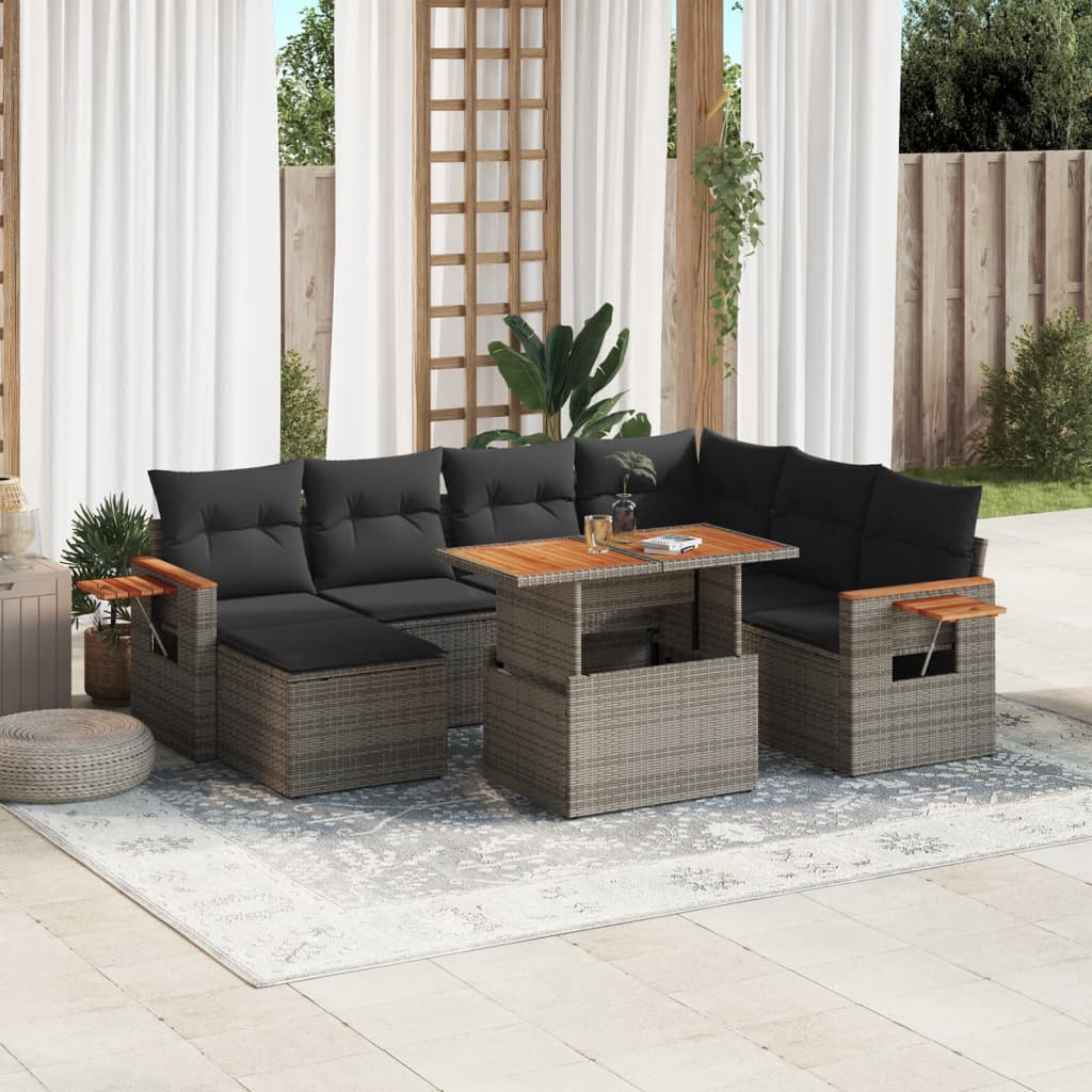 8-delige Loungeset met kussens poly rattan grijs – afbeelding 1