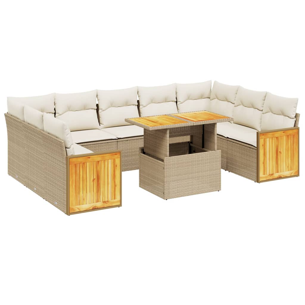 10-delige Loungeset met kussens poly rattan beige – afbeelding 2