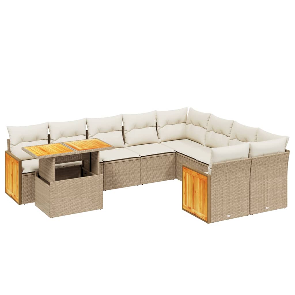 10-delige Loungeset met kussens poly rattan beige – afbeelding 2
