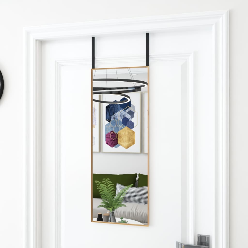 Deurspiegel 30x80 cm glas en aluminium goudkleurig – afbeelding 1