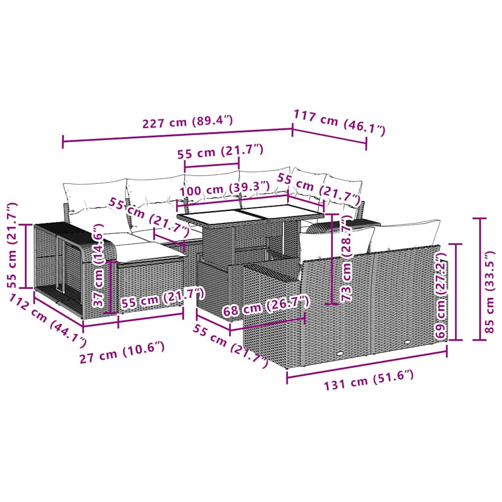 11-delige tuinbankset met kussens, bruin polyrotan – afbeelding 12