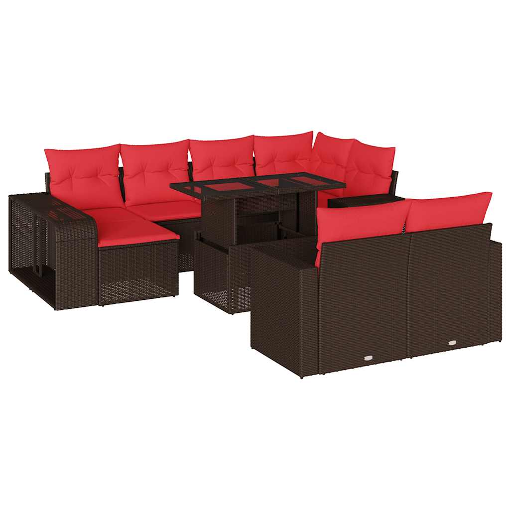 11-delige tuinbankset met kussens, bruin polyrotan – afbeelding 2