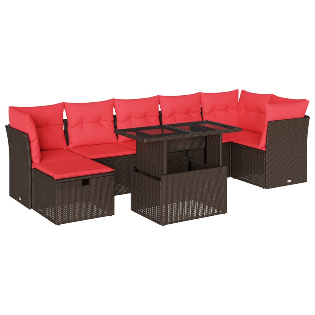 8-delige tuinbankset met kussens, bruin polyrotan – afbeelding 2