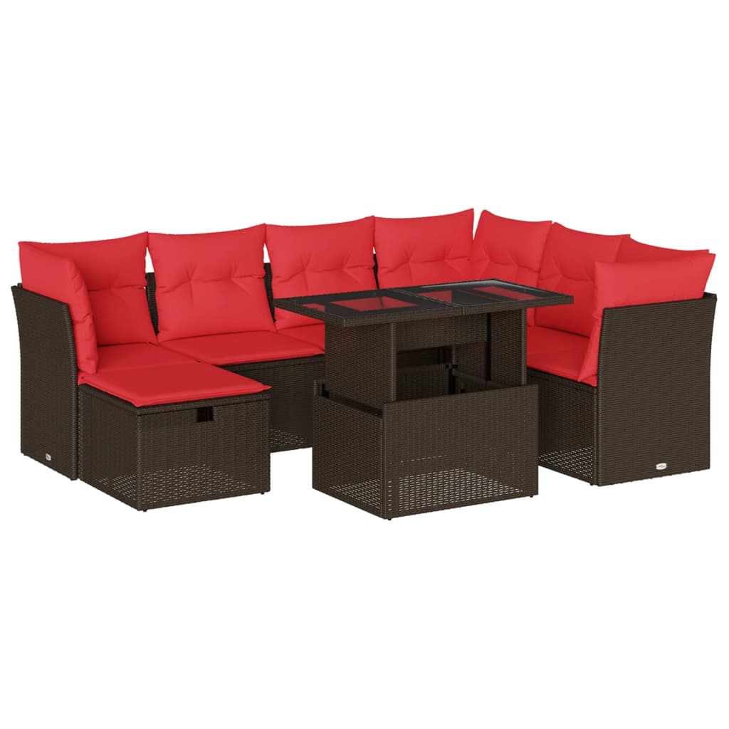 8-delige tuinbankset met kussens, bruin polyrotan – afbeelding 2