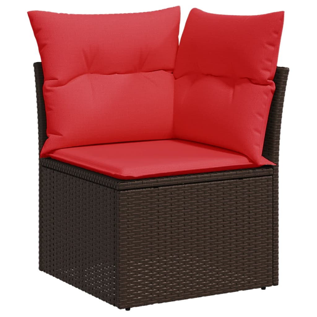 9-delige tuinbankset met kussens, bruin polyrotan – afbeelding 4