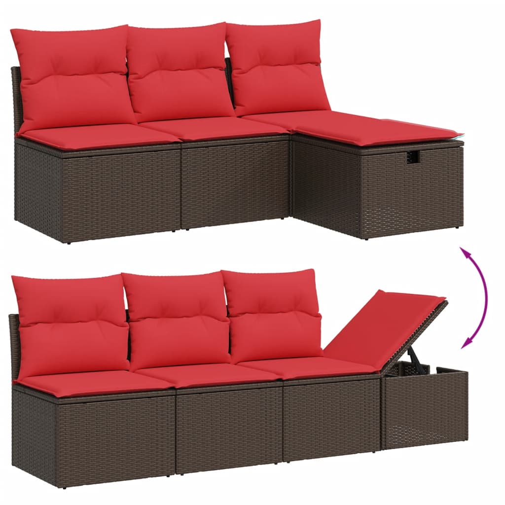9-delige tuinbankset met kussens, bruin polyrotan – afbeelding 9