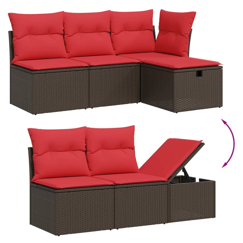 6-delige tuinbankset met kussens, bruin polyrotan – afbeelding 9