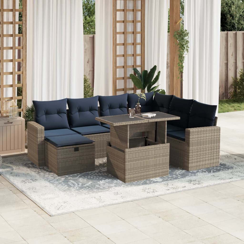8-delige tuinbankset met kussens, grijs polyrotan – afbeelding 1