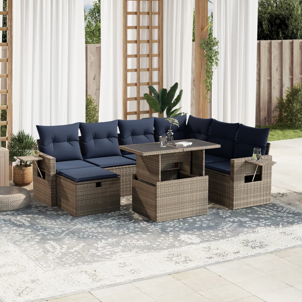 8-delige tuinbankset met kussens, grijs polyrotan – afbeelding 1