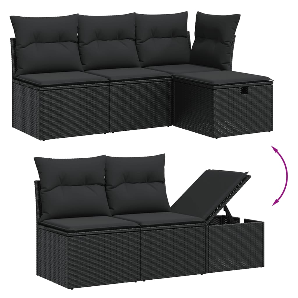 6-delige Loungeset met kussens poly rattan zwart – afbeelding 7