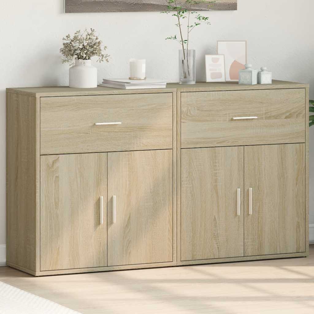Dressoirs 2 st 60x31x70 cm bewerkt hout sonoma eikenkleurig
