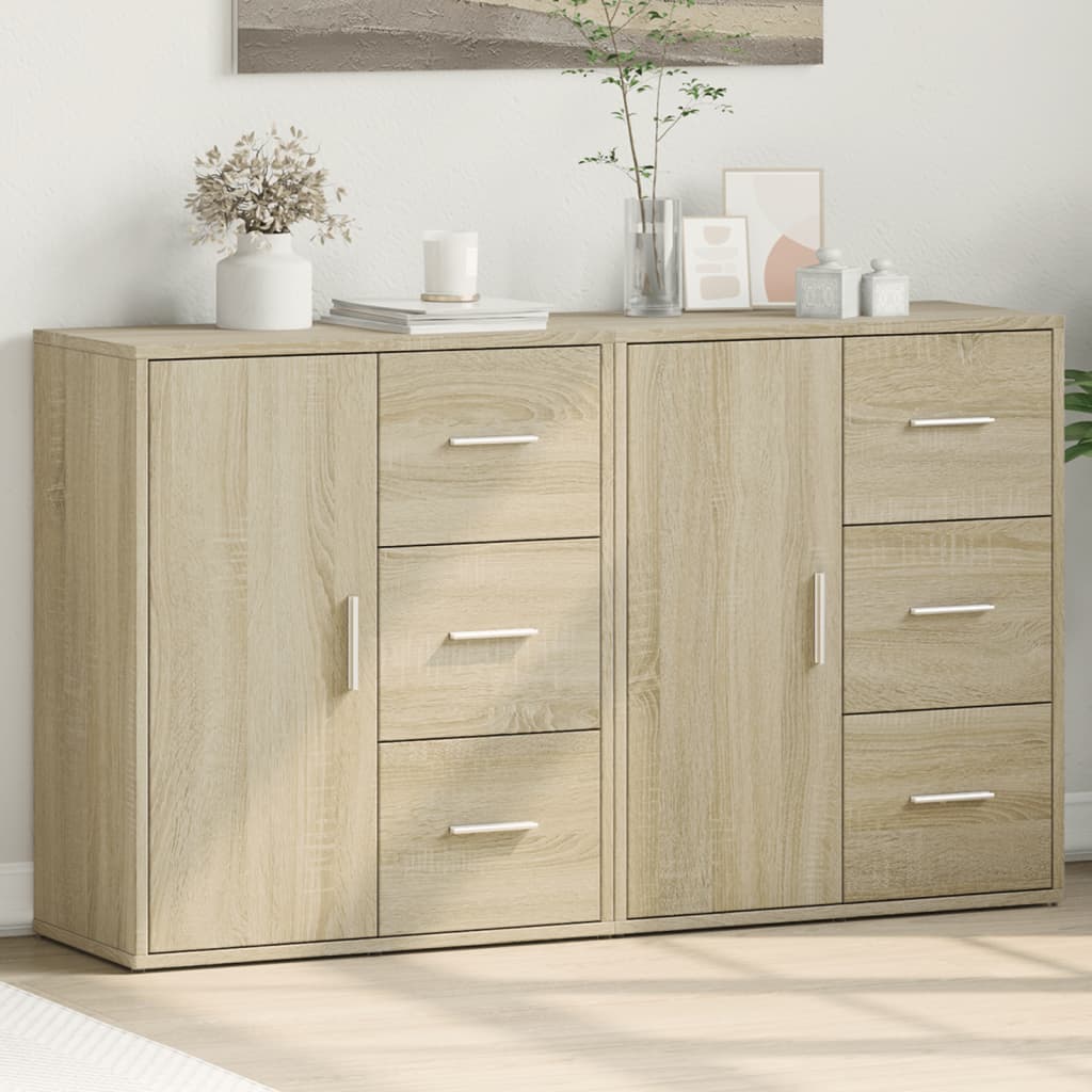 Dressoirs 2 st 60x31x70 cm bewerkt hout sonoma eikenkleurig