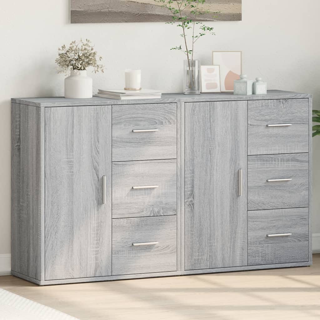 Dressoirs 2 st 60x31x70 cm bewerkt hout grijs sonoma eikenkleur