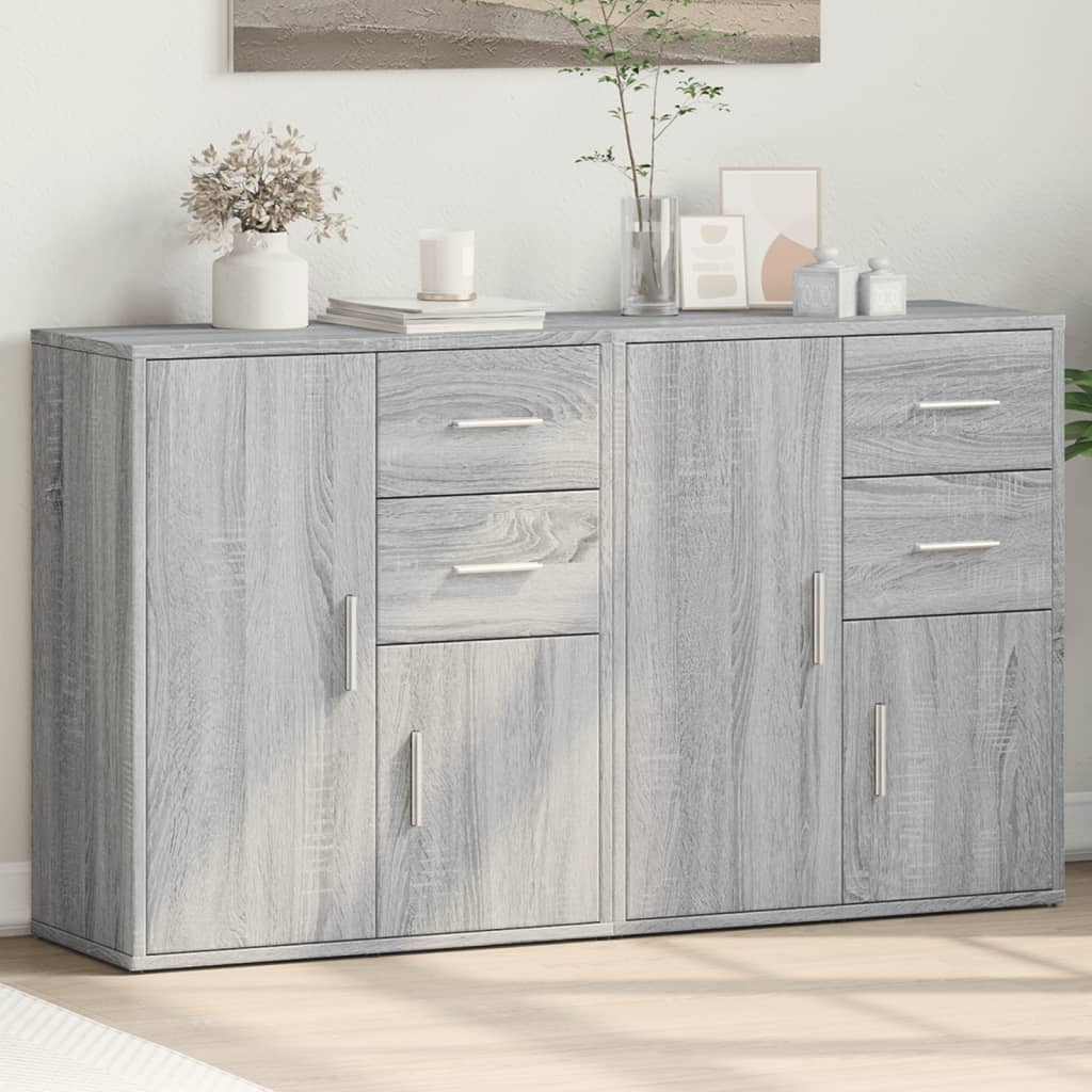 Dressoirs 2 st 60x31x70 cm bewerkt hout grijs sonoma eikenkleur