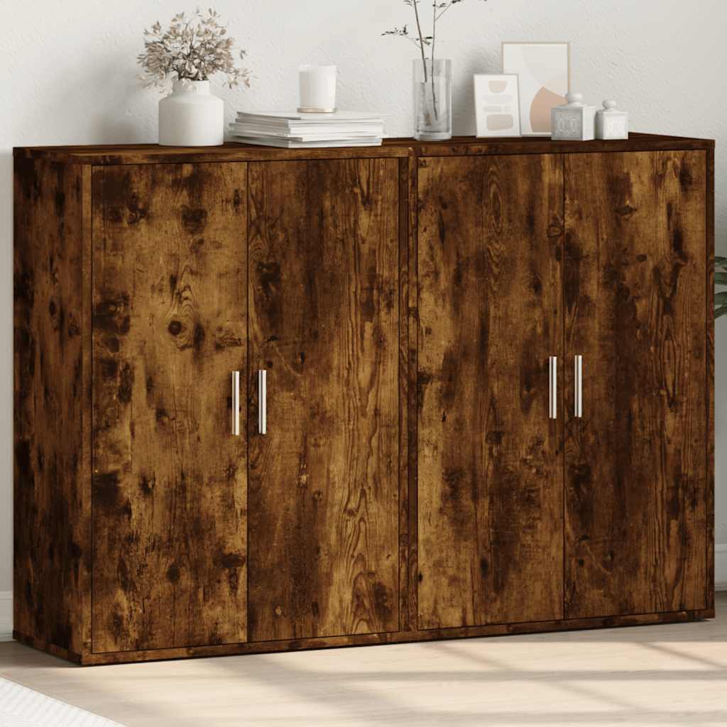 Dressoirs 2 st 60x31x84 cm bewerkt hout gerookt eikenkleurig