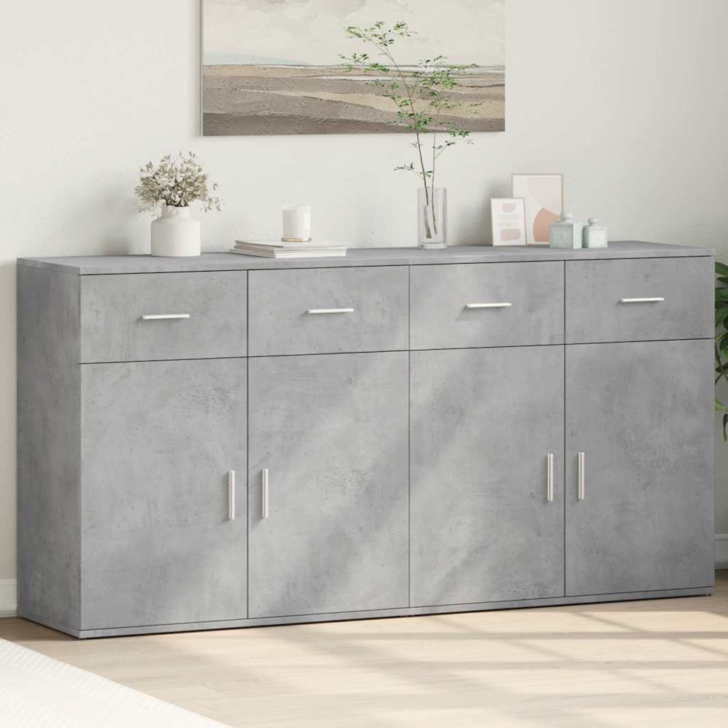 Dressoirs 2 st 79x38x80 cm bewerkt hout betongrijs
