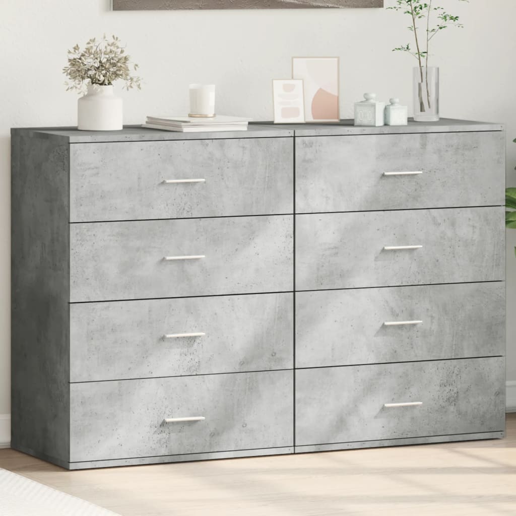 Dressoirs 2 st 60x39x80 cm bewerkt hout betongrijs – afbeelding 1