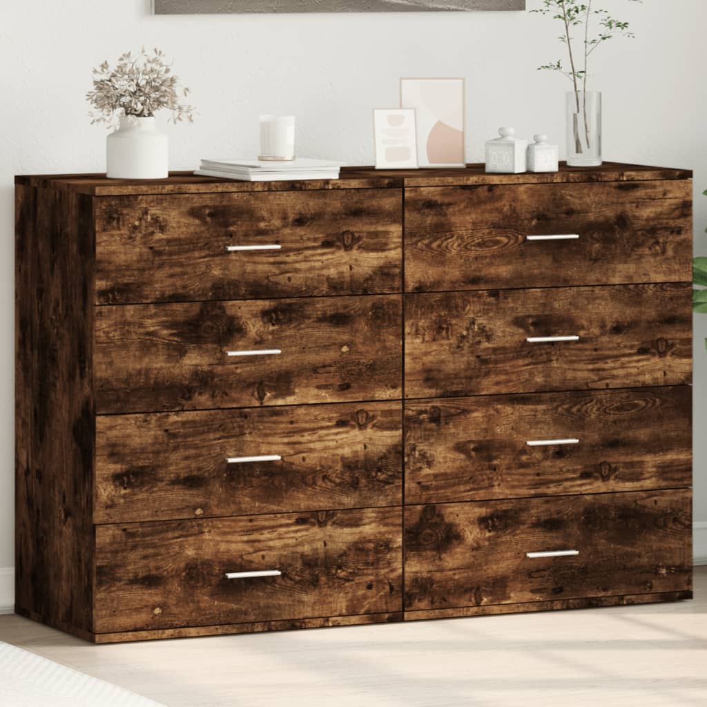Dressoirs 2 st 60x39x80 cm bewerkt hout gerookt eikenkleurig