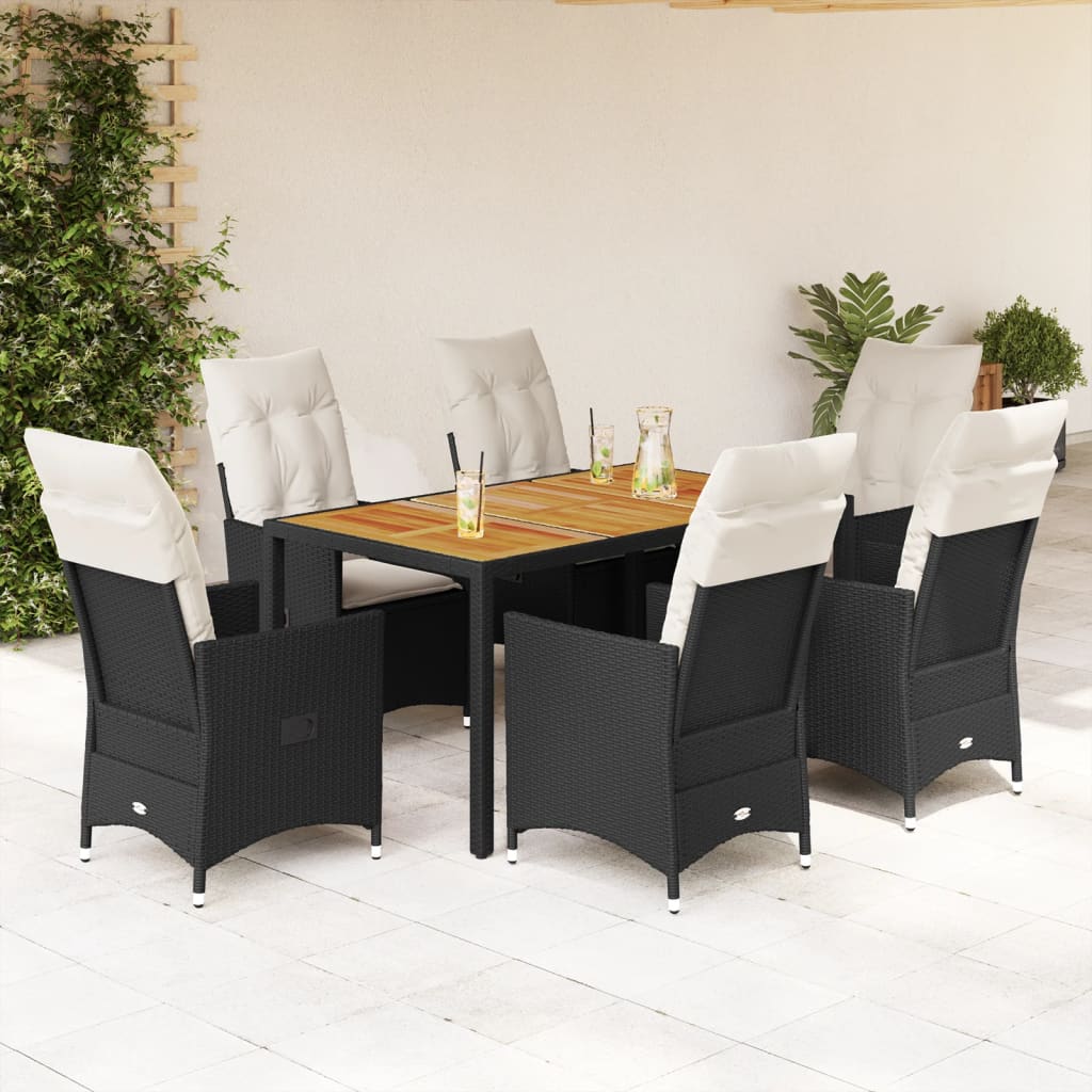 7-delige Tuinset met kussens poly rattan zwart – afbeelding 1