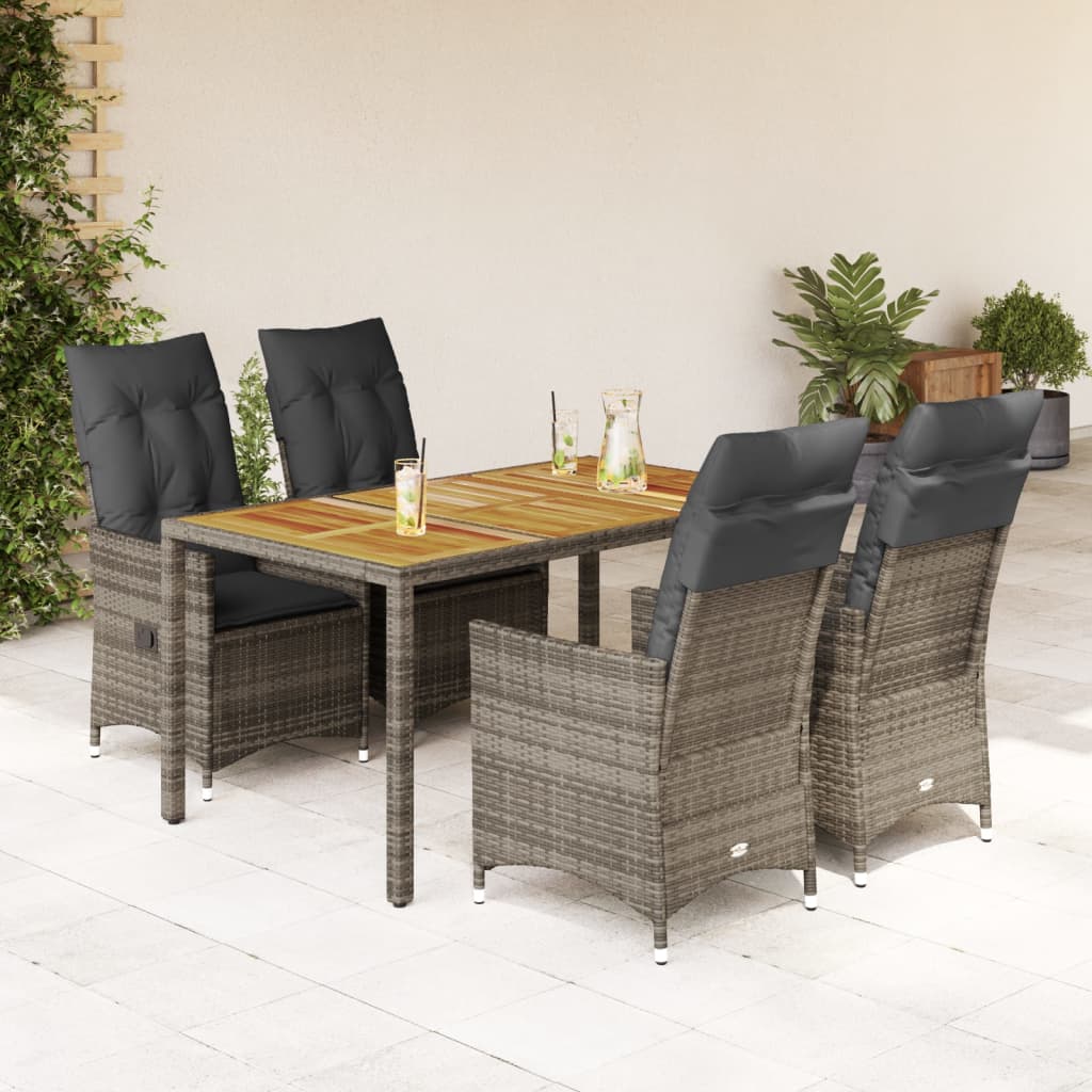 5-delige Tuinset met kussens poly rattan grijs – afbeelding 1