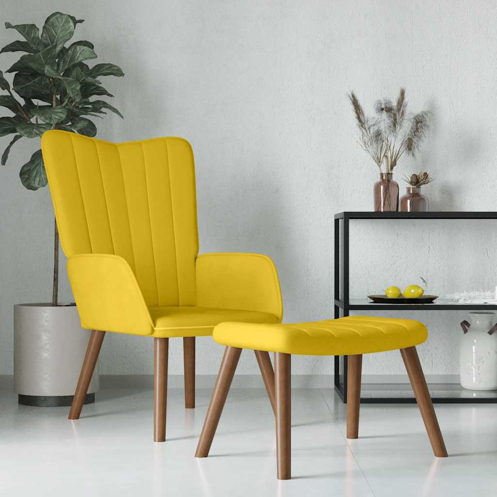 Relaxstoel met voetenbank fluweel mosterdgeel
