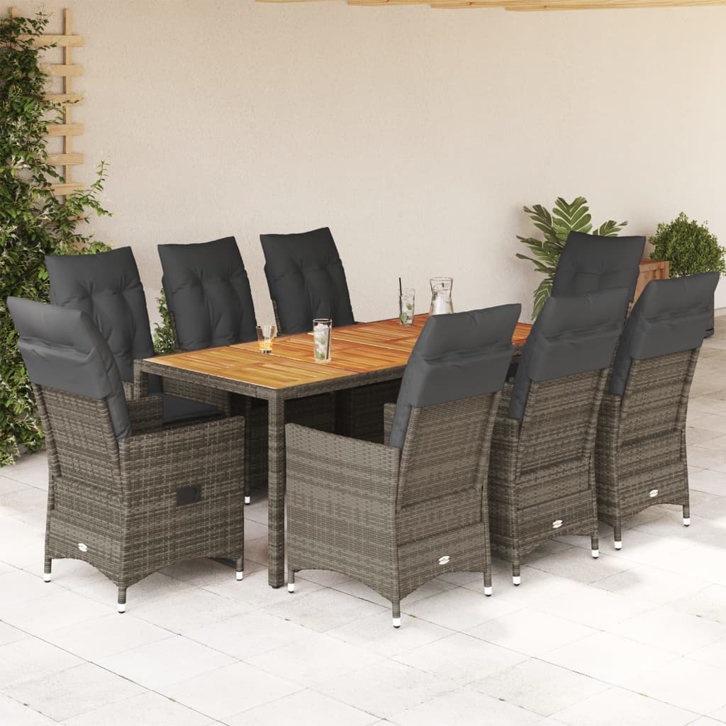 9-delige Tuinset met kussens poly rattan grijs – afbeelding 1