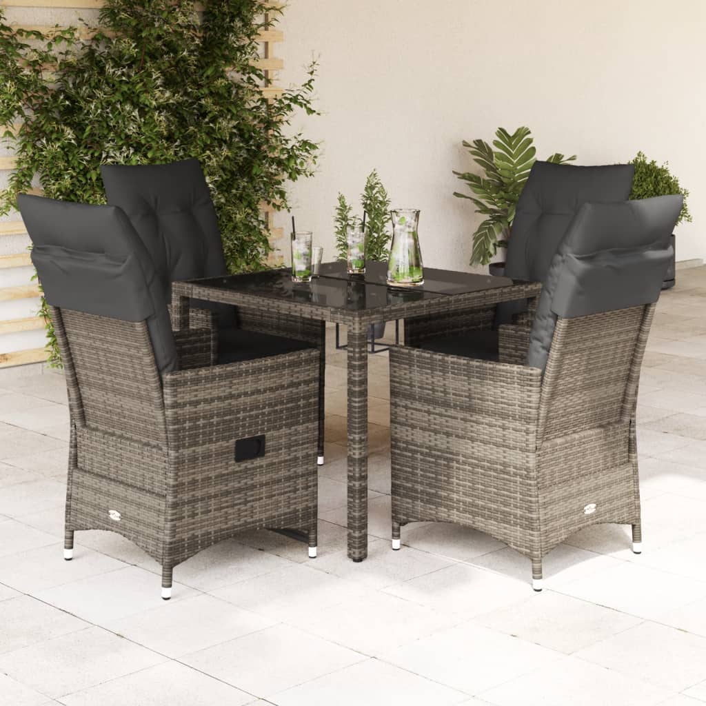 5-delige Tuinset met kussens poly rattan grijs – afbeelding 1