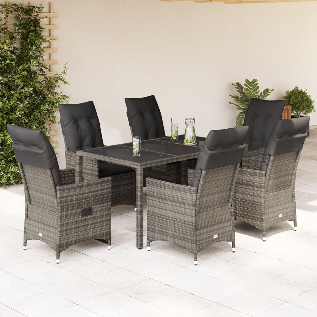7-delige Tuinset met kussens poly rattan grijs – afbeelding 1