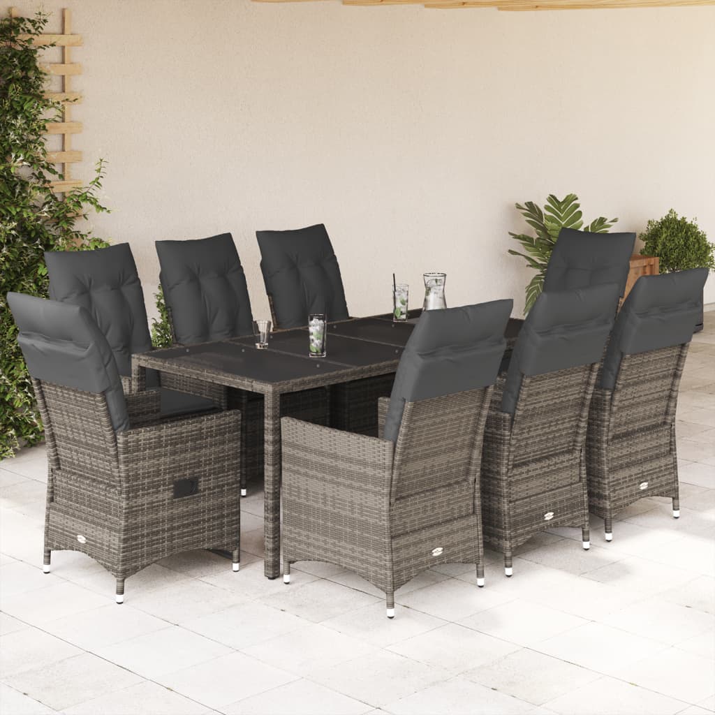 9-delige Tuinset met kussens poly rattan grijs – afbeelding 1