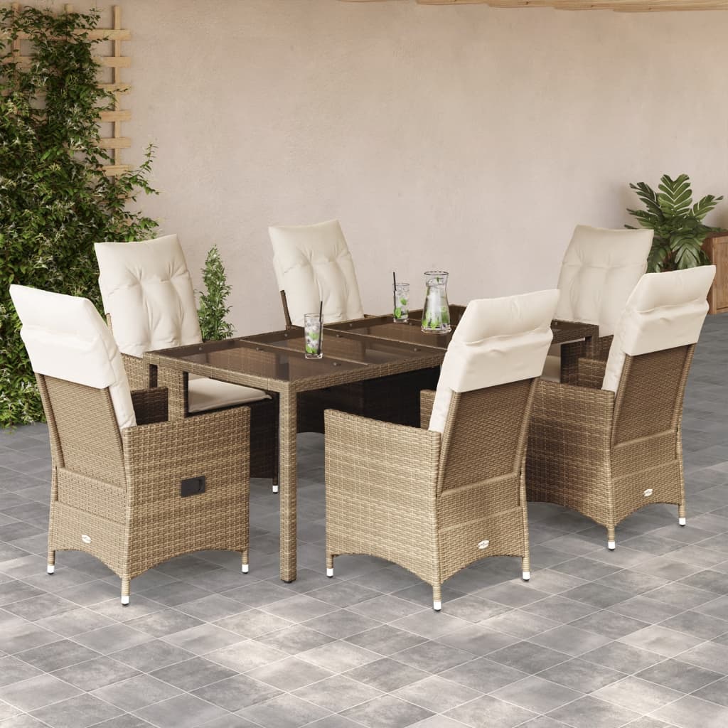 7-delige Tuinset met kussens poly rattan beige – afbeelding 1